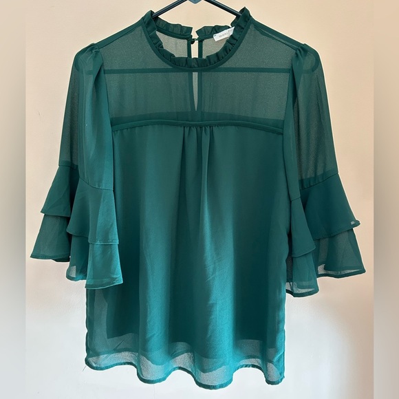 Monteau Tops - Monteau Los Angeles Emerald Green Blouse | Women S | Ruffle Sleeve Flowy Top
